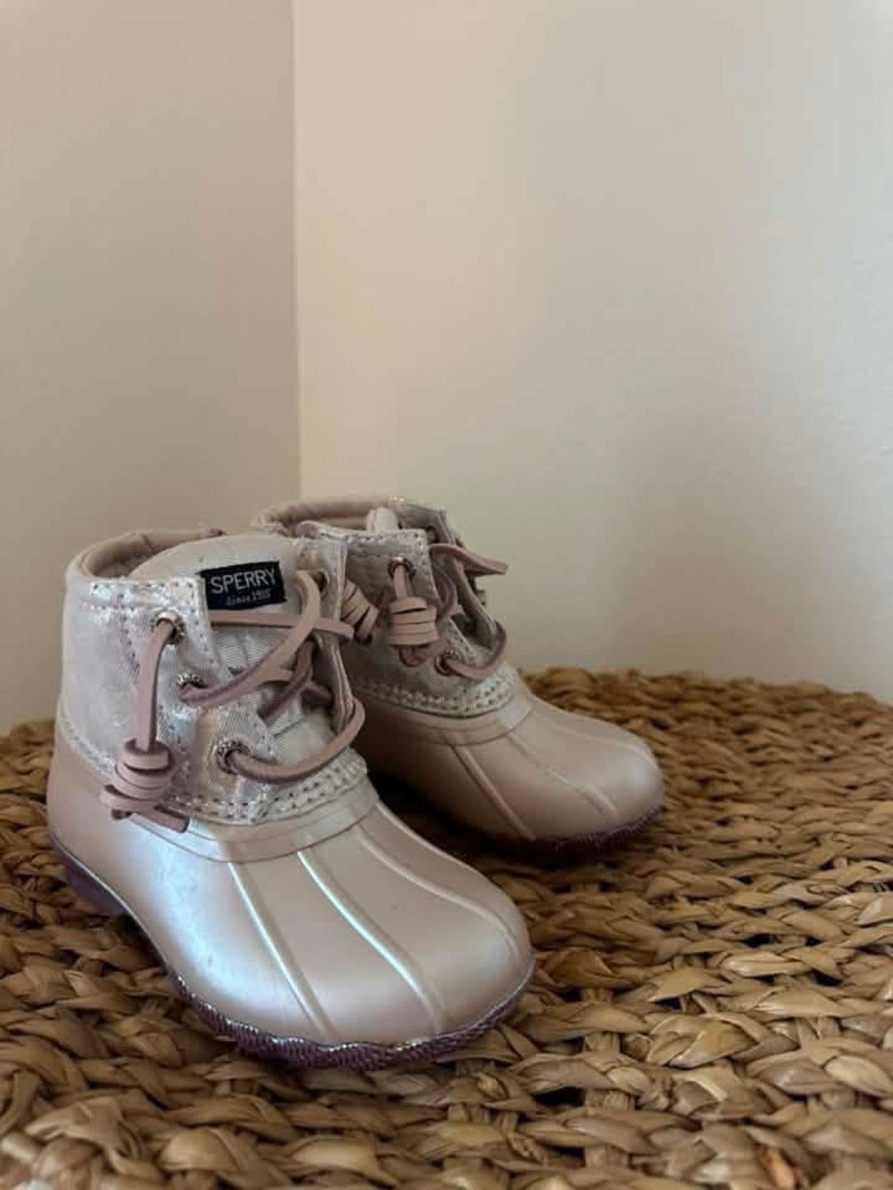 Sperry Girls Blush Pink Waterproof Duck Boots